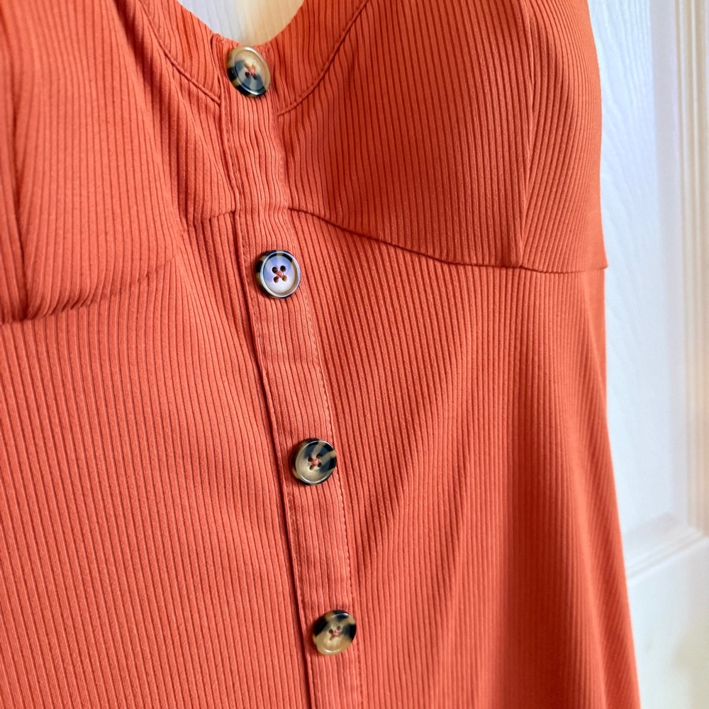 Rust Orange Button-Front Ruffle-Hem Dress – XL (15–17) - Picture 3 of 9